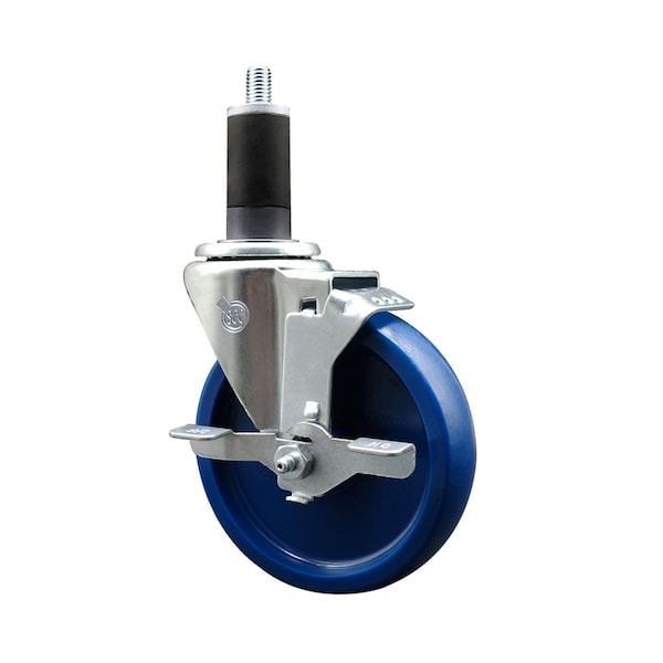 5'' SS Solid Poly Swivel 1-1/4'' Expanding Stem Caster with Brake